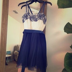 Navy and cream banquet dress